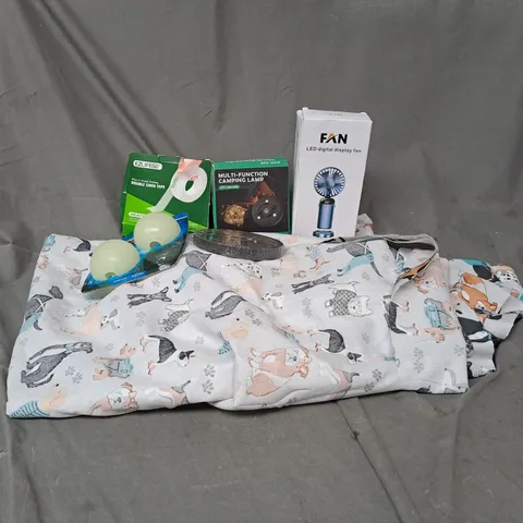 APPROXIMATELY 20 ASSORTED HOUSEHOLD PRODUCTS TO INCLUDE LED FAN, MULTI-FUNCTION CAMPING LIGHT, DOUBLE SIDED TAPE, ETC