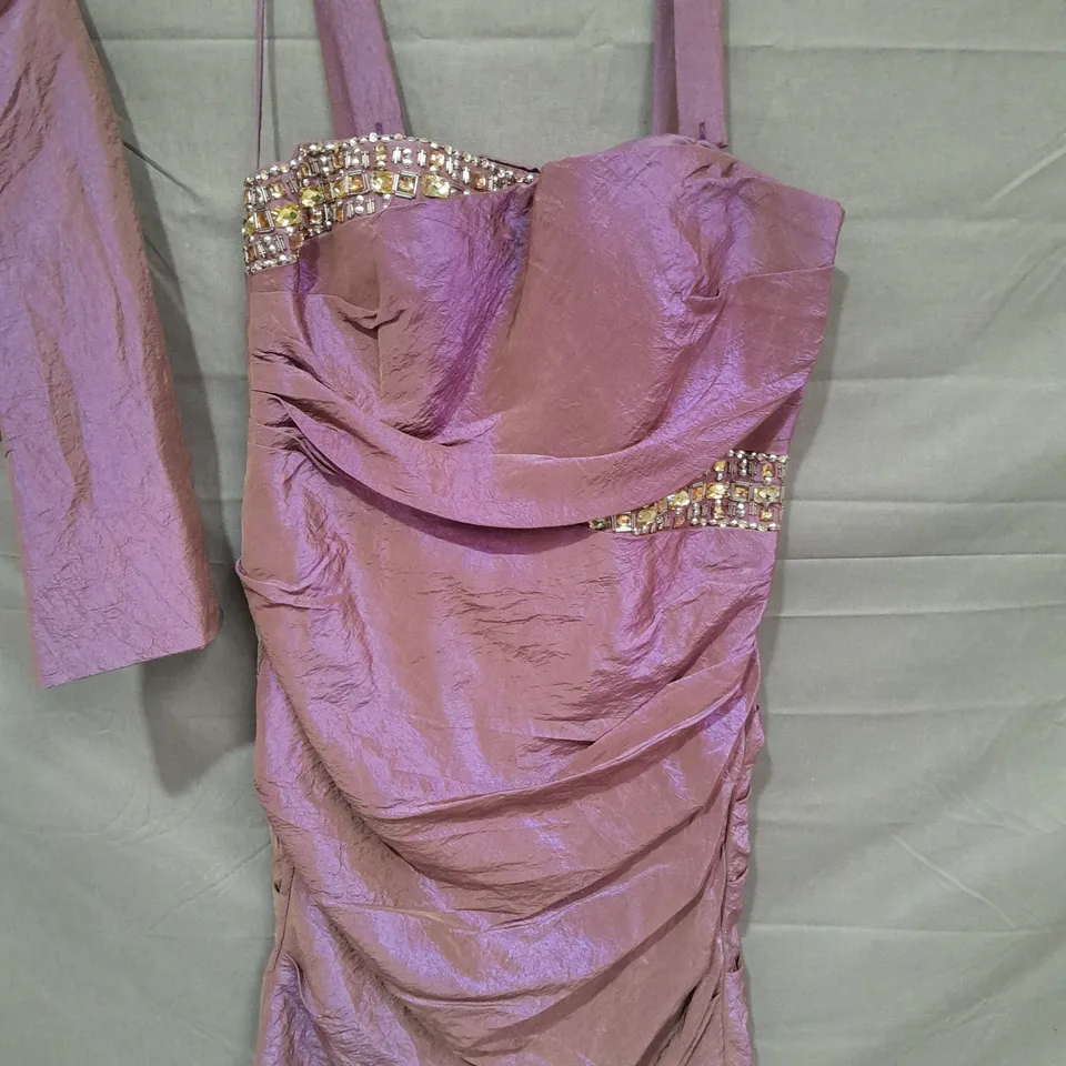 JOHN CHARLES PURPLE EMBELLISHED DRESS AND JACKET SET - 16