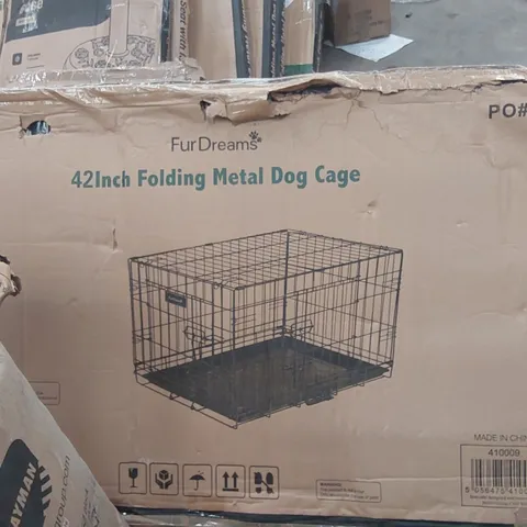 BOXED 42 INCH FOLDING METAL DOG CAGE