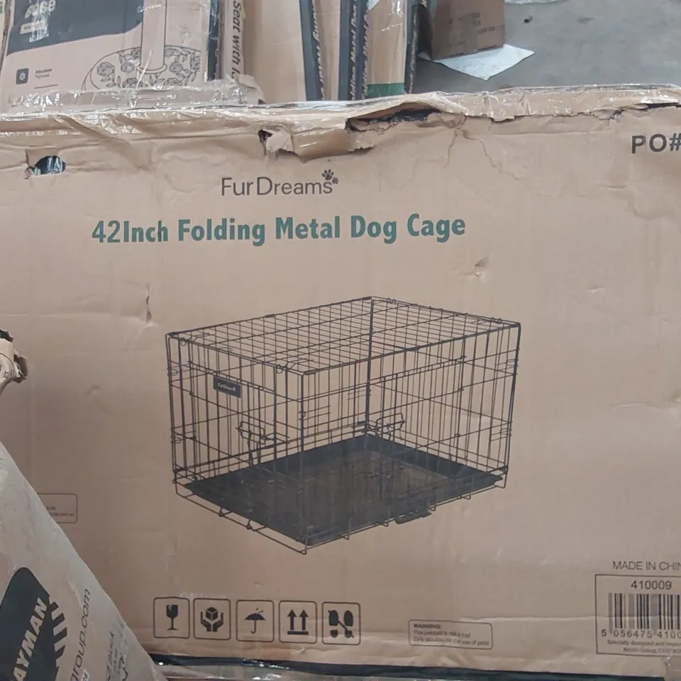 BOXED 42 INCH FOLDING METAL DOG CAGE