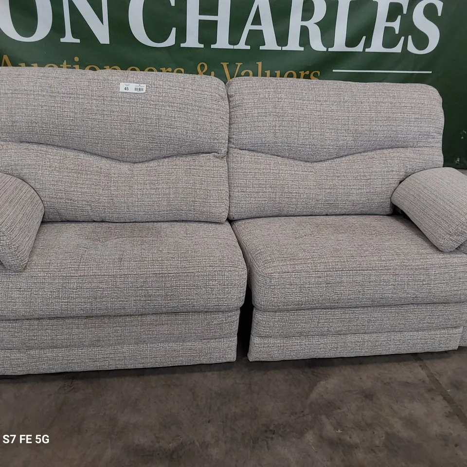 QUALITY BRITISH DESIGNER G PLAN STRATFORD POWER RECLINING THREE SEATER SOFA LOOM SHALE FABRIC 