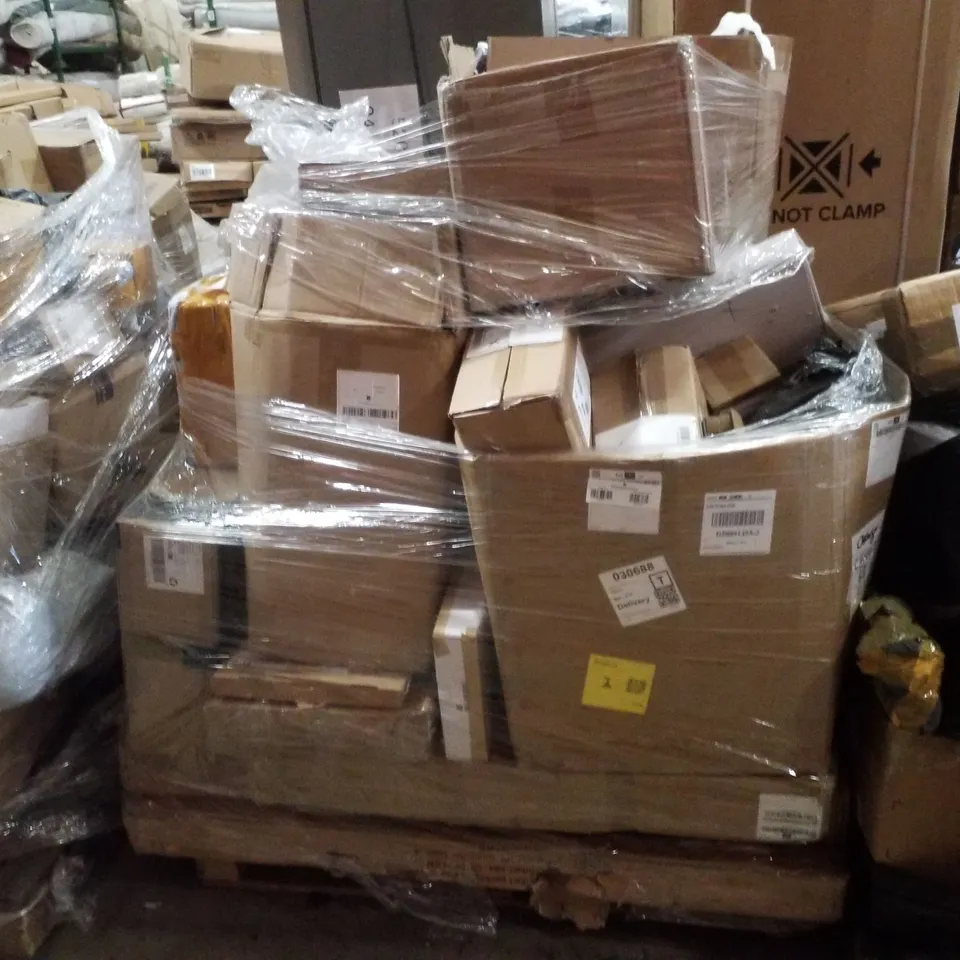 PALLET CONTAINING ASSORTED PRODUCTS INCLUDING COMPUTER TABLE, 10PC STAINLESS STEEL POT SET & HEAT POWERED STOVE FAN