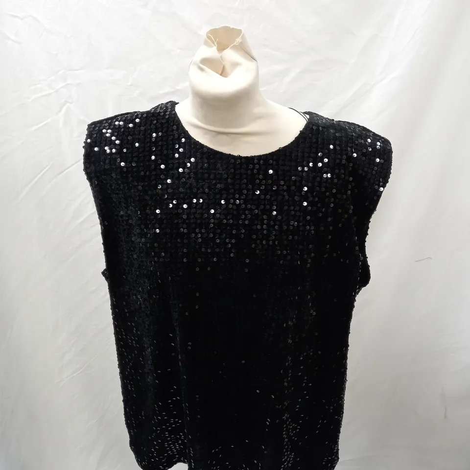 HALSTON SEQUIN TOP BLACK EXTRA LARGE