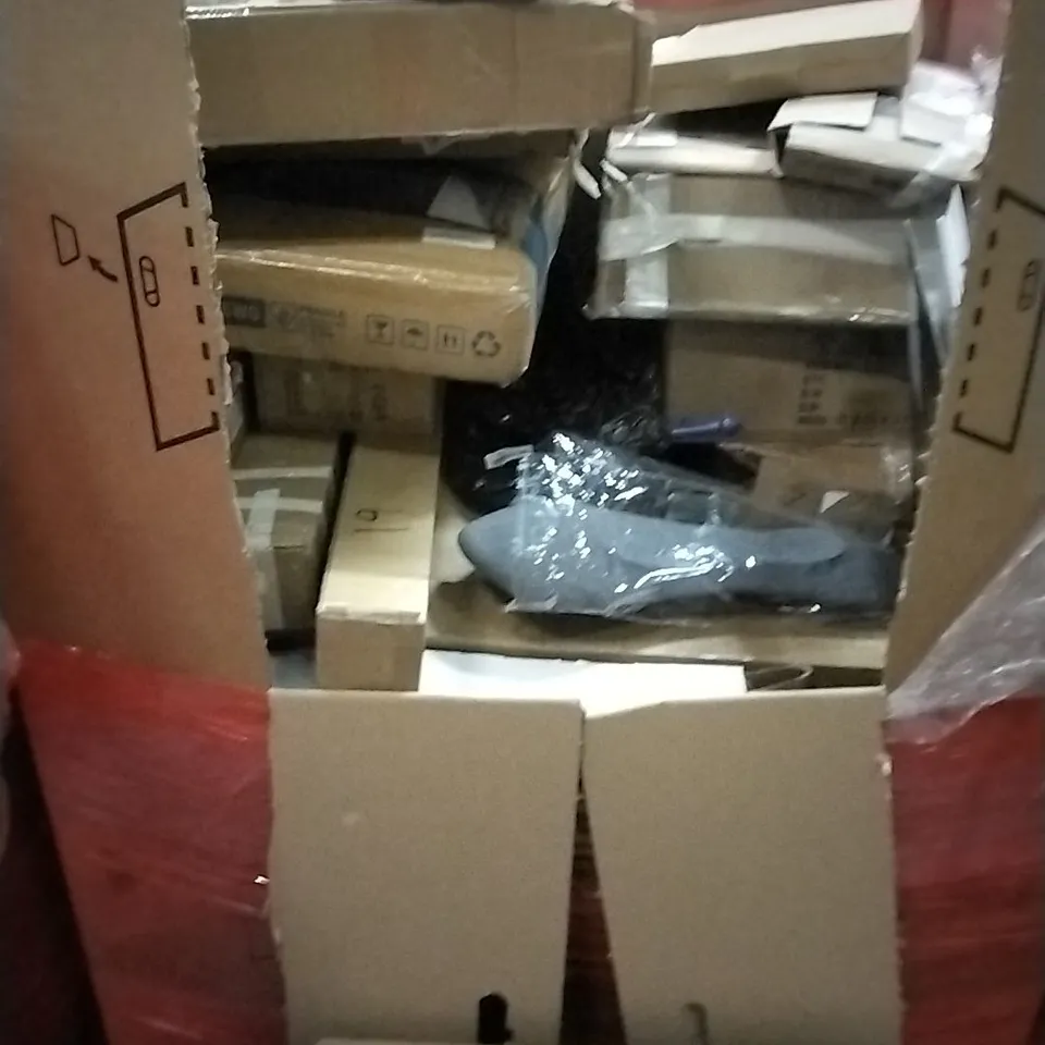 PALLET OF HOUSEHOLD ITEMS TO INCLUDE UTILITY CART, ADVENT CALENDER, CEILING LIGHT WITH LIGHT, SHOPPING CART AND OTHER ASSORTED ITEMS...