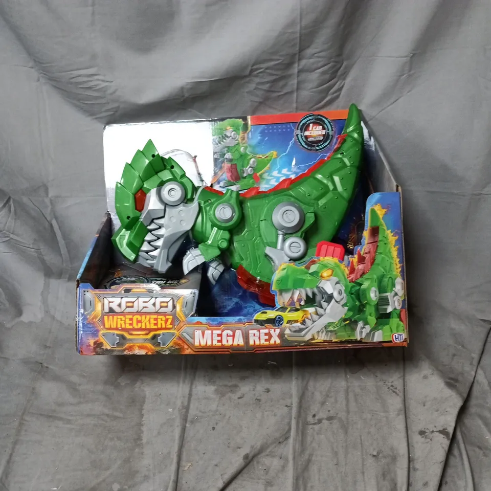ROBO WRECKERS MEGA REX – GREEN ROBOTIC DINOSAUR TOY WITH CAR