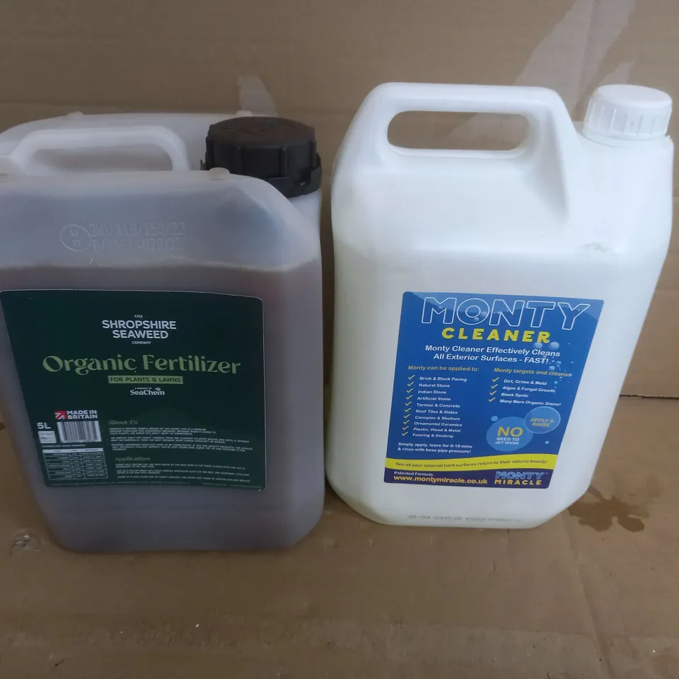 LOT OF 2 PRODUCTS TO INCLUDE SHROPSHIRE SEAWEED ORGANIC FERTILIZER - MONTY CLEANER / COLLECTION ONLY