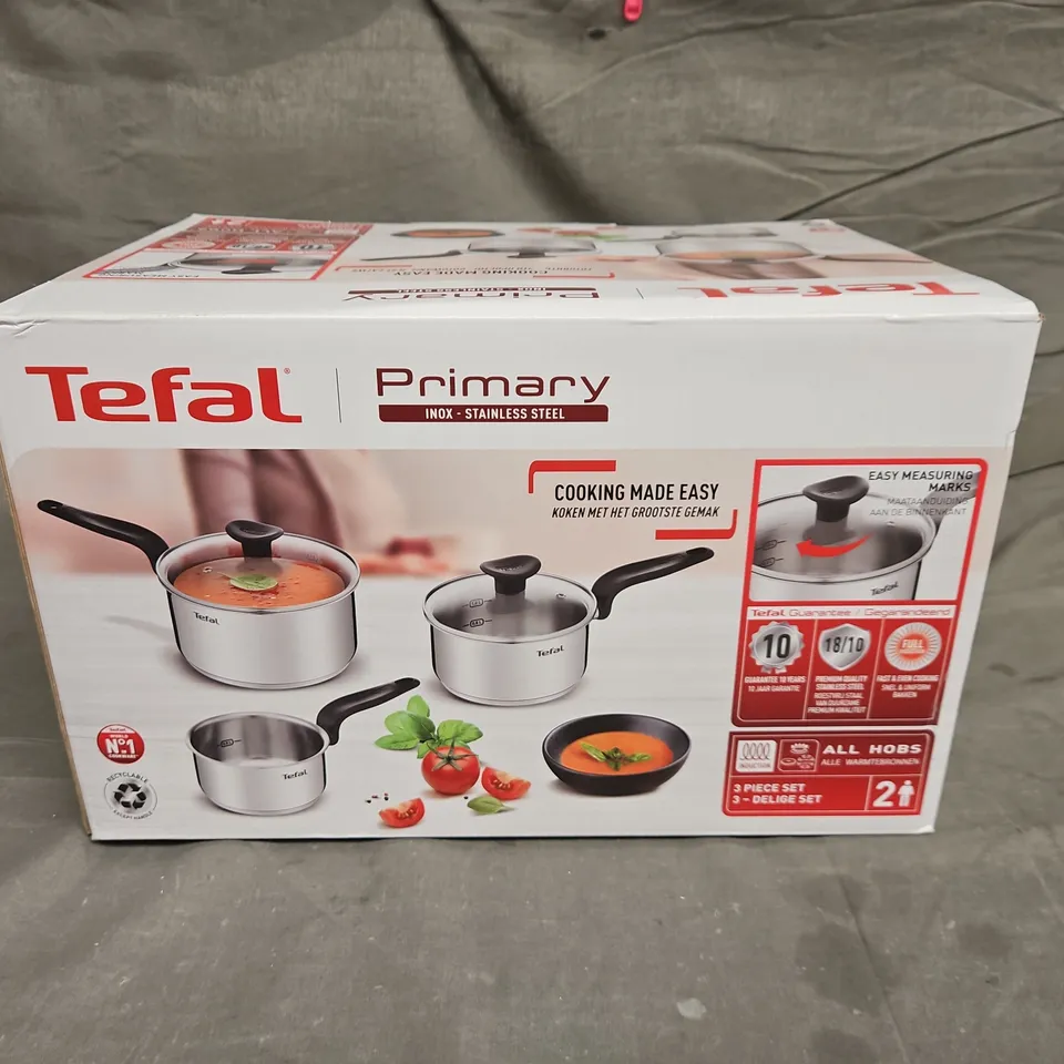 BOXED TEFAL PRIMARY INOX STAINLESS STEEL 3 PIECE PAN SET
