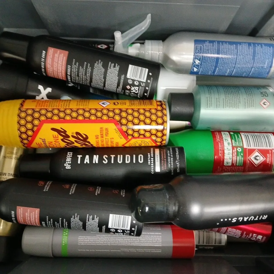 APPROXIMATELY 15 ASSORTED AEROSOLS TO INCLUDE REVOLUTION FIXING MIST, NON SILICONE WOOL SILK, RITUALS SHOWER FOAM, ETC - COLLECTION ONLY