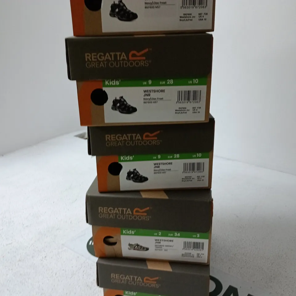 BOX OF APPROXIMATELY 10 PAIRS OF BRAND NEW REGATTA WESTSHORE JUNIOR CHILDRENS SHOES