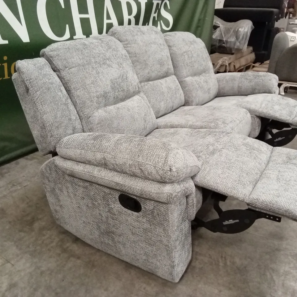 ALBION CHUNKY WEAVE 3 SEATER HIGH BACK MANUAL RECLINER SOFA - GREY RRP £679