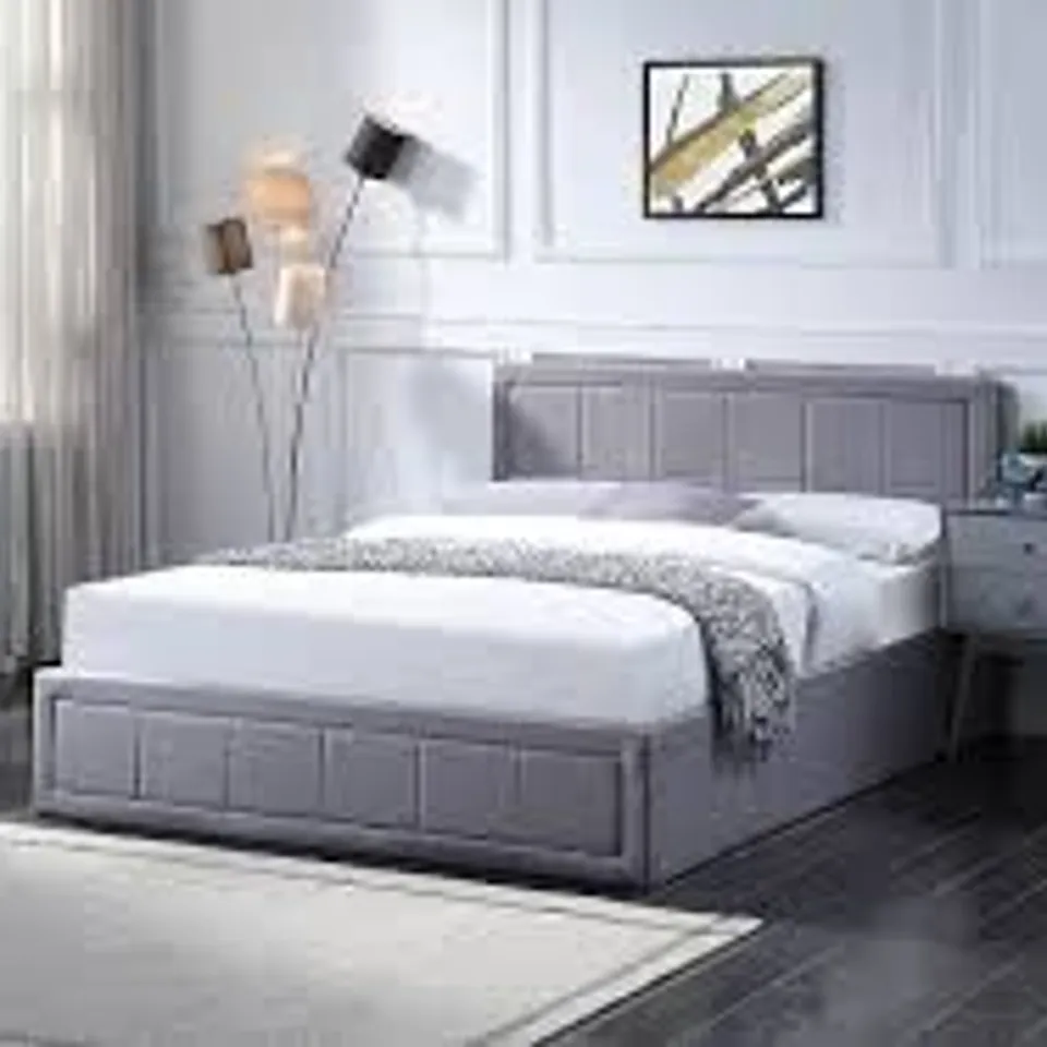 BOXED LORONDA UPHOLSTERED BED - GREY // SIZE: KING (2 BOXES)