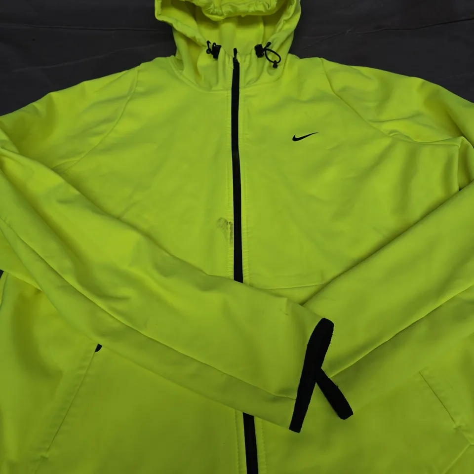 NIKE NEON YELLOW HOODED WINDBREAKER JACKET – SIZE XL