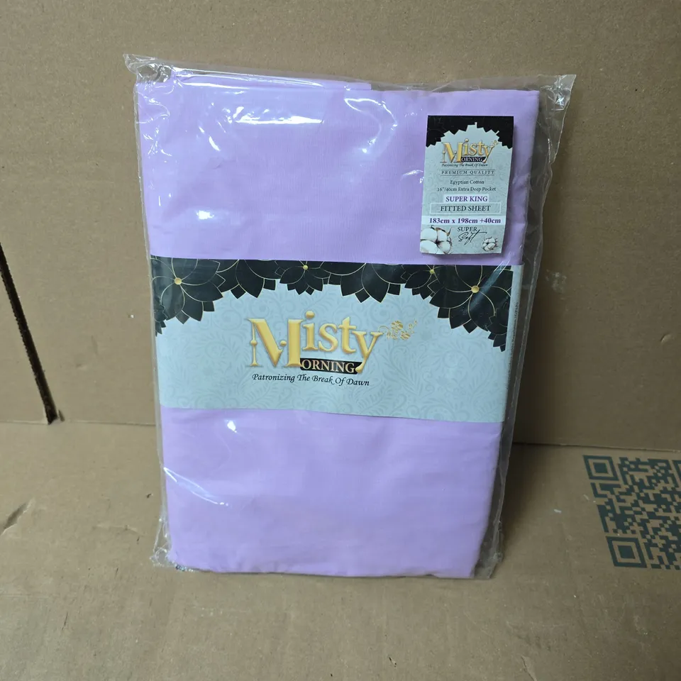 MISTY MORNING SUPER KING FITTED SHEET - LAVENDER - 183CM X 198 X 40