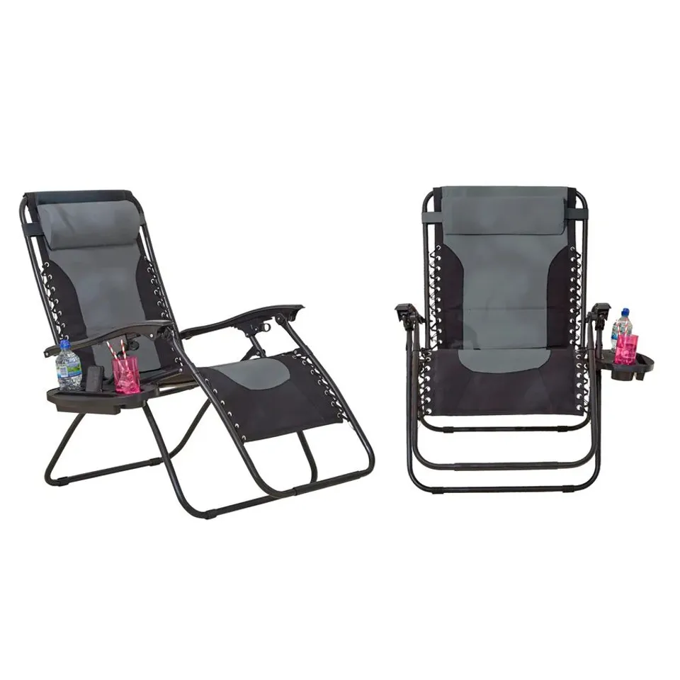 BOXED NEO PAIR OF GREY OUTDOOR ZERO GRAVITY XL SUN LOUNGERS