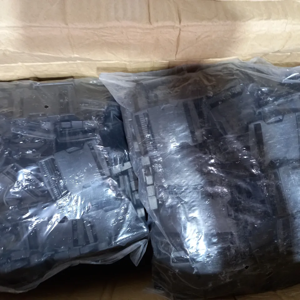 BOX OF APPROXIMATELY 9 PACKS OF DESIGNER BLACK BUCKLES