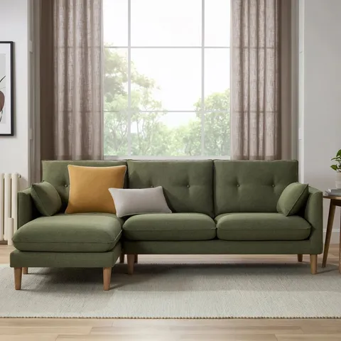 BOXED DUSK SHOREDITCH LEFT HAND CHAISE SOFA - WOVEN GREEN (2 BOXES)