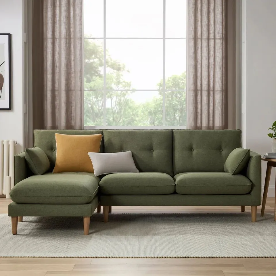 BOXED DUSK SHOREDITCH LEFT HAND CHAISE SOFA - WOVEN GREEN (2 BOXES)