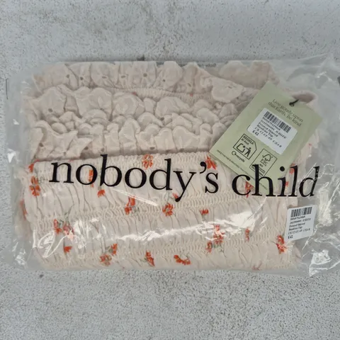 BAGGED NOBODY'S CHILD PRINTED SHIRRED BANDEAU TOP IN WHITE SIZE UK 12