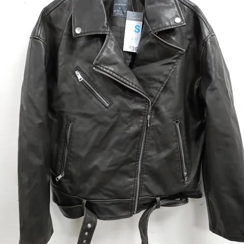 PRIMARK BROWN LEATHER LOOK BIKER STYLE JACKET - S