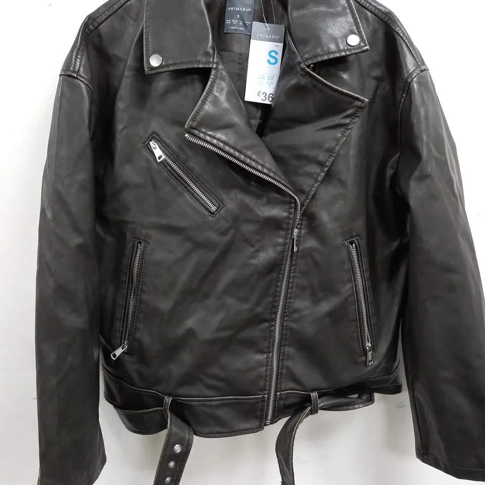 PRIMARK BROWN LEATHER LOOK BIKER STYLE JACKET - S