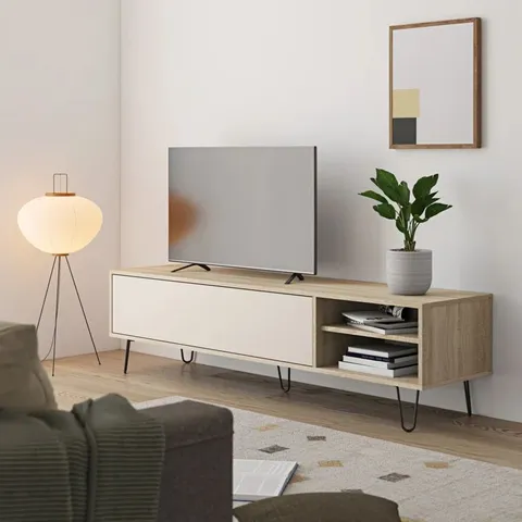 BOXED ABBAS TV STAND FOR TVS UP TO 70" - LIGHT BROWN (1 BOX)