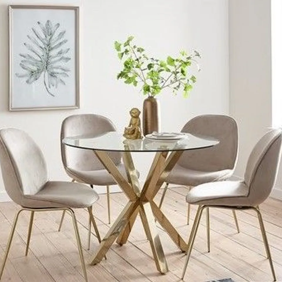BOXED CHOPSTICK 100CM ROUND BRASS DINING TABLE (ONLY BOX 1 OF 2) RRP £669