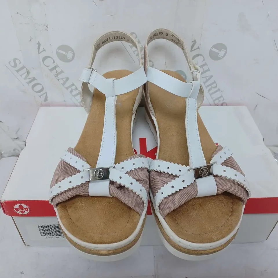 BOXED PAIR OF RIEKER WHITE/PINK SANDAL - SIZE 6.5