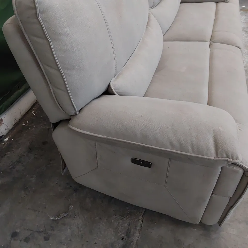 DESIGNER POWER RECLINING THREE SEATER SOFA LIGHT GREY FABRIC 