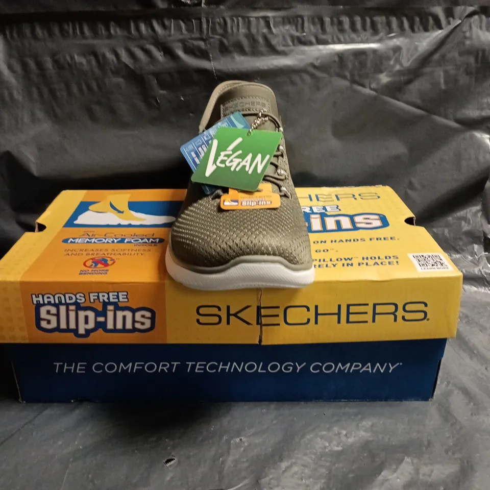 SKECHERS SLIP-INS TRAINERS – OLIVE MESH UPPER, MEMORY FOAM INSOLE SIZE 5