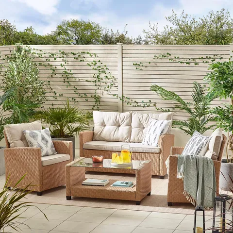 BOXED FURNITUREBOX UK OUTDOOR GARDEN FURNITURE - ARIZONA BEIGE PE RATTAN 4 SEAT OUTDOOR GARDEN SOFA SET (2 BOXES)
