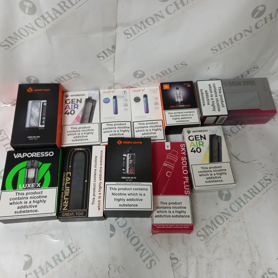 BOX OF APPROXIMATELY 10 ECIG PRODUCTS TO INCLUDE ASPIRE, GEEKVAPE, SMOK