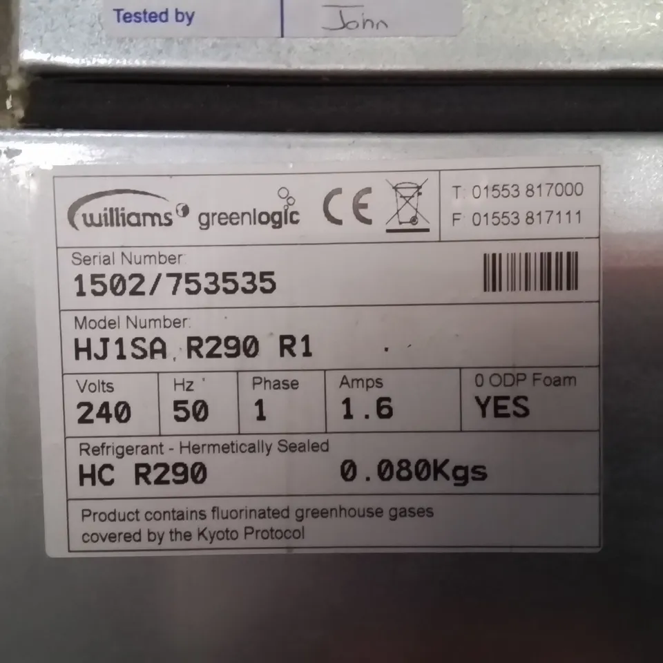 WILLIAM'S HJ1SA R290 R1 SINGLE DOOR COMMERCIAL REFRIGERATOR 