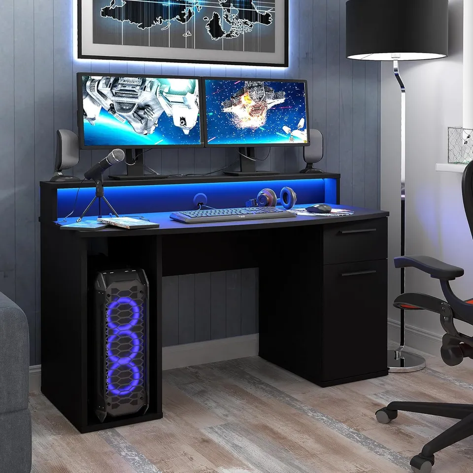 BOXED FORTE TEZAUR COMPUTER DESK, WOOD MATERIAL - BLACK (2 BOXES)