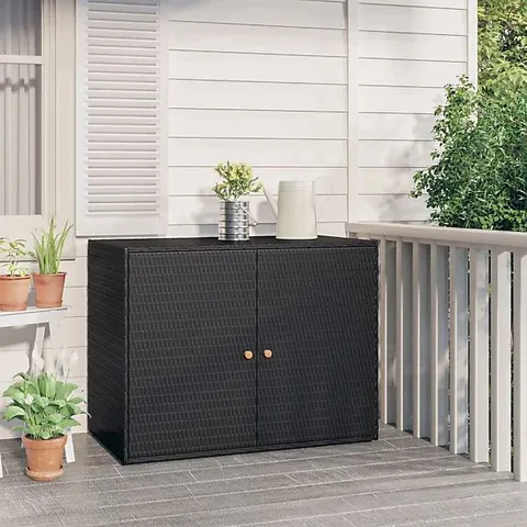 BOXED VIDAXL GARDEN STORAGE CABINET | OUTDOOR ORGANISER | BLACK POLY RATTAN | STABLE POWDER-COATED STEEL FRAME | WEATHER-RESISTANT DESIGN | 100X55.5X80 CM (1 BOX)