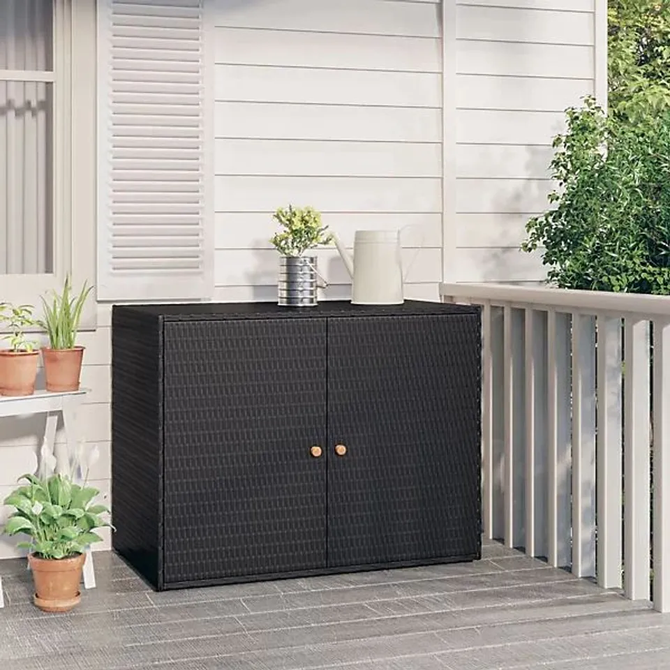 BOXED VIDAXL GARDEN STORAGE CABINET | OUTDOOR ORGANISER | BLACK POLY RATTAN | STABLE POWDER-COATED STEEL FRAME | WEATHER-RESISTANT DESIGN | 100X55.5X80 CM (1 BOX)