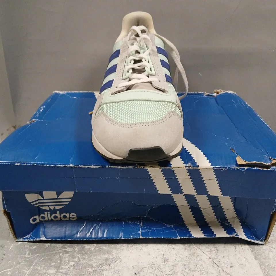 BOXED PAIR OF ADIDAS ZX 500 WOMEN'S SHOES IN ICE BLUE/BLUE/GREY SIZE UK 6.5