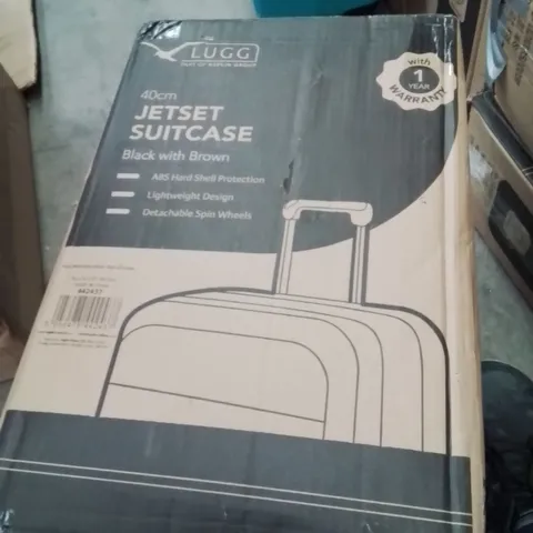 BOXED LUGG 40CM JETSET SUITCASE BLACK WITH BROWN