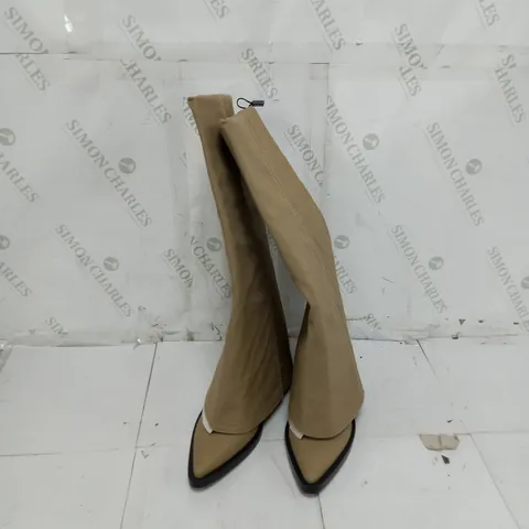 UNBOXED PAIR OF ZARA HIGH JEAN BOOTS IN DUNE SIZE 37