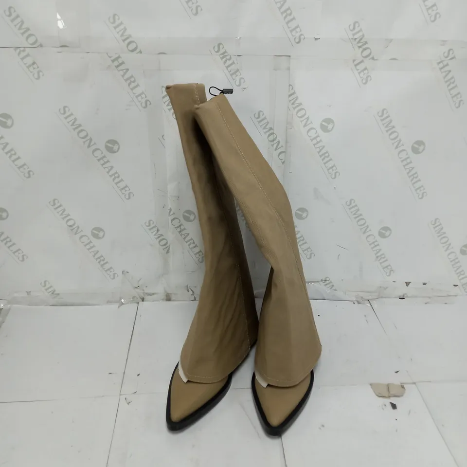 UNBOXED PAIR OF ZARA HIGH JEAN BOOTS IN DUNE SIZE 37