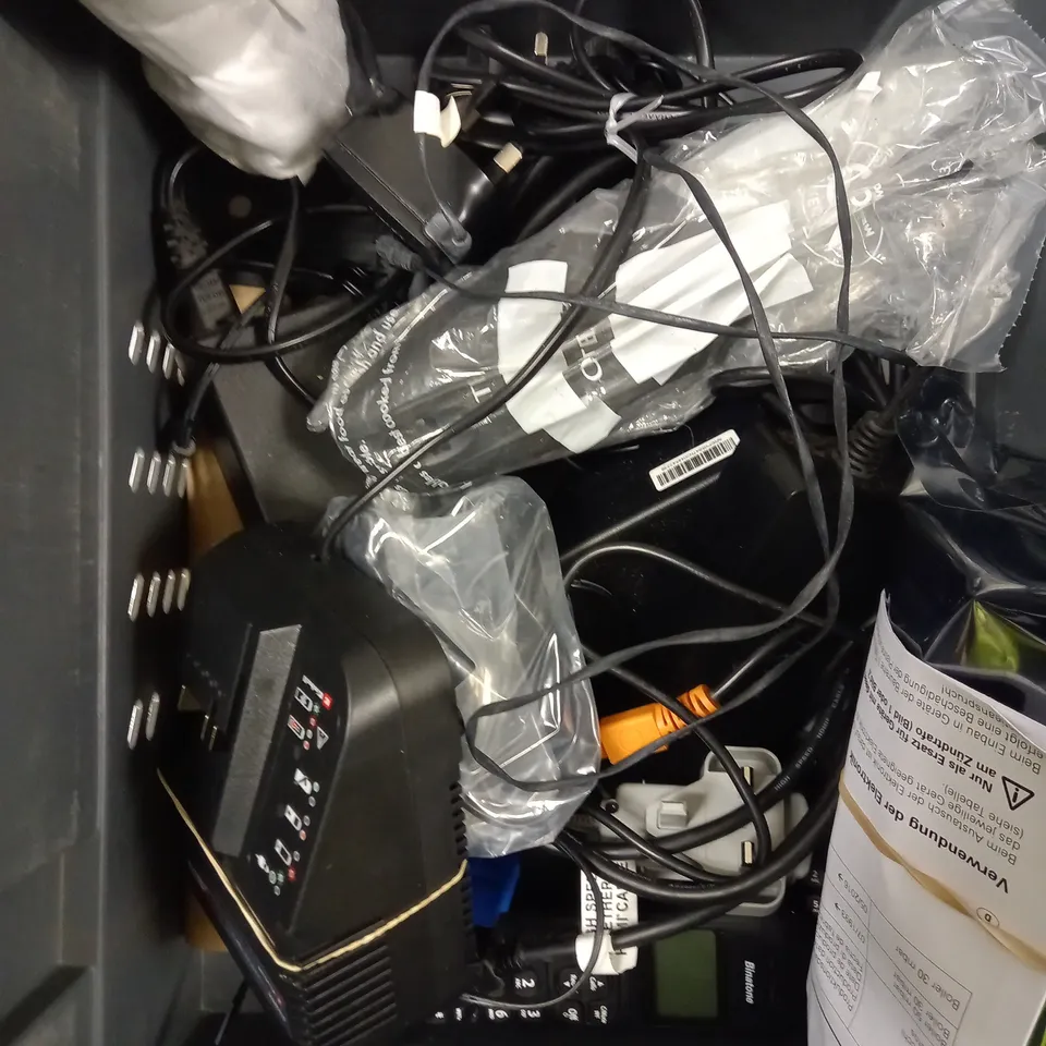 BOX OF APPROXIMATELY 20 ASSORTED ELECTRICAL ITEMS TO INCLUDE SKY REMOTES, HP 301 PRINTER INK, USB C HUB ETC 