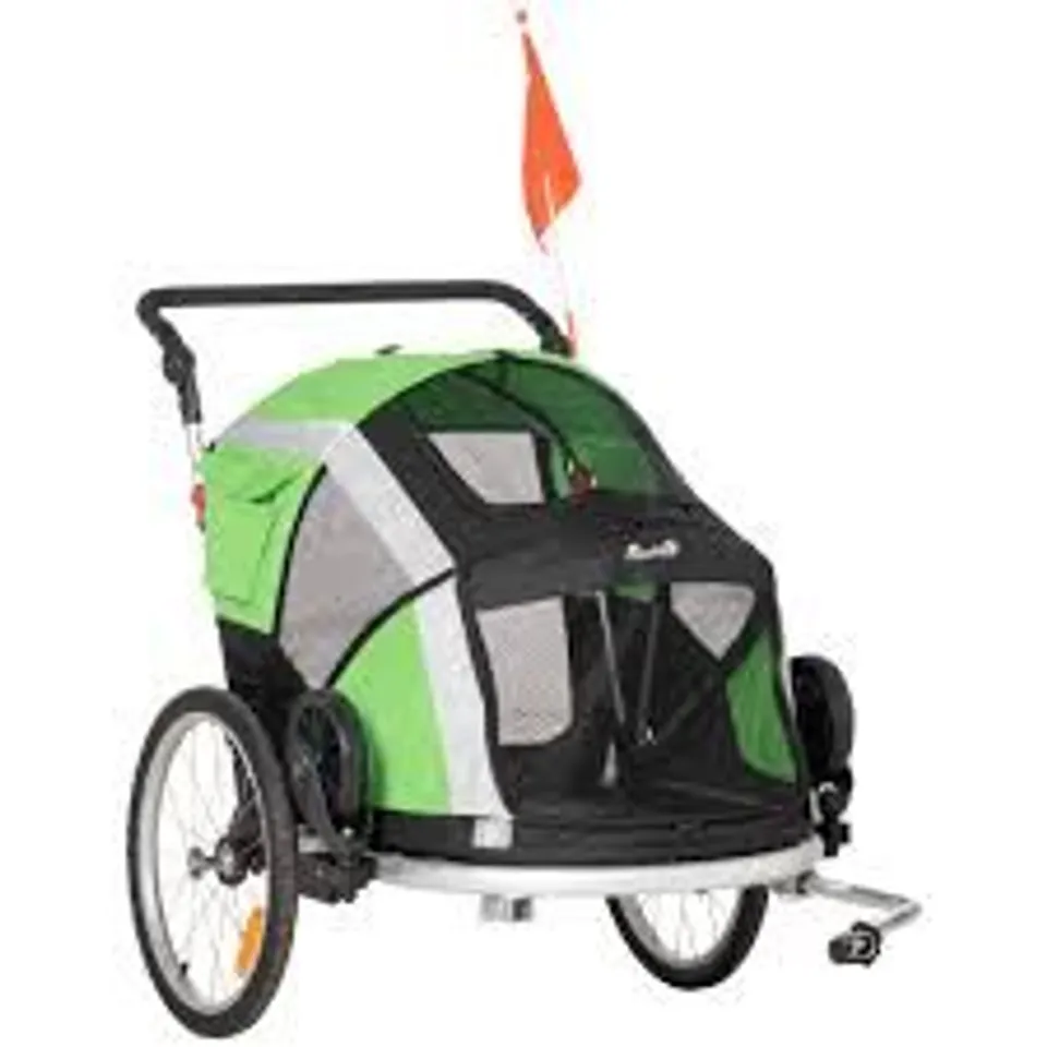 BOXED PAWHUT DOG BIKE TRAILER 2-IN-1 PET STROLLER FOR LARGE DOGS CART FOLDABLE BICYCLE CARRIER ALUMINIUM FRAME WITH SAFETY LEASH HITCH COUPLER REFLECTOR FLAG GREEN