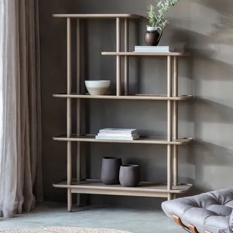 BOXED KINGHAM NORDIC OAK OPEN DISPLAY SHELVING UNIT - GREY (1 BOX)