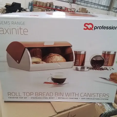 BRAND NEW BOXED SQ PROFESSIONAL AXINITE ROLL TOP BREAD BIN WITH CANISTERS