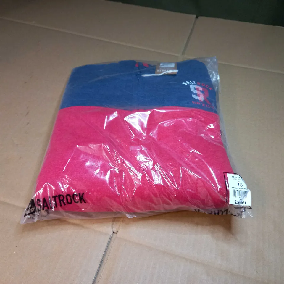 PACKAGED SALTROCK NAVY/RED MARL LINED ZIPPED HOODIE - AGE 13YRS