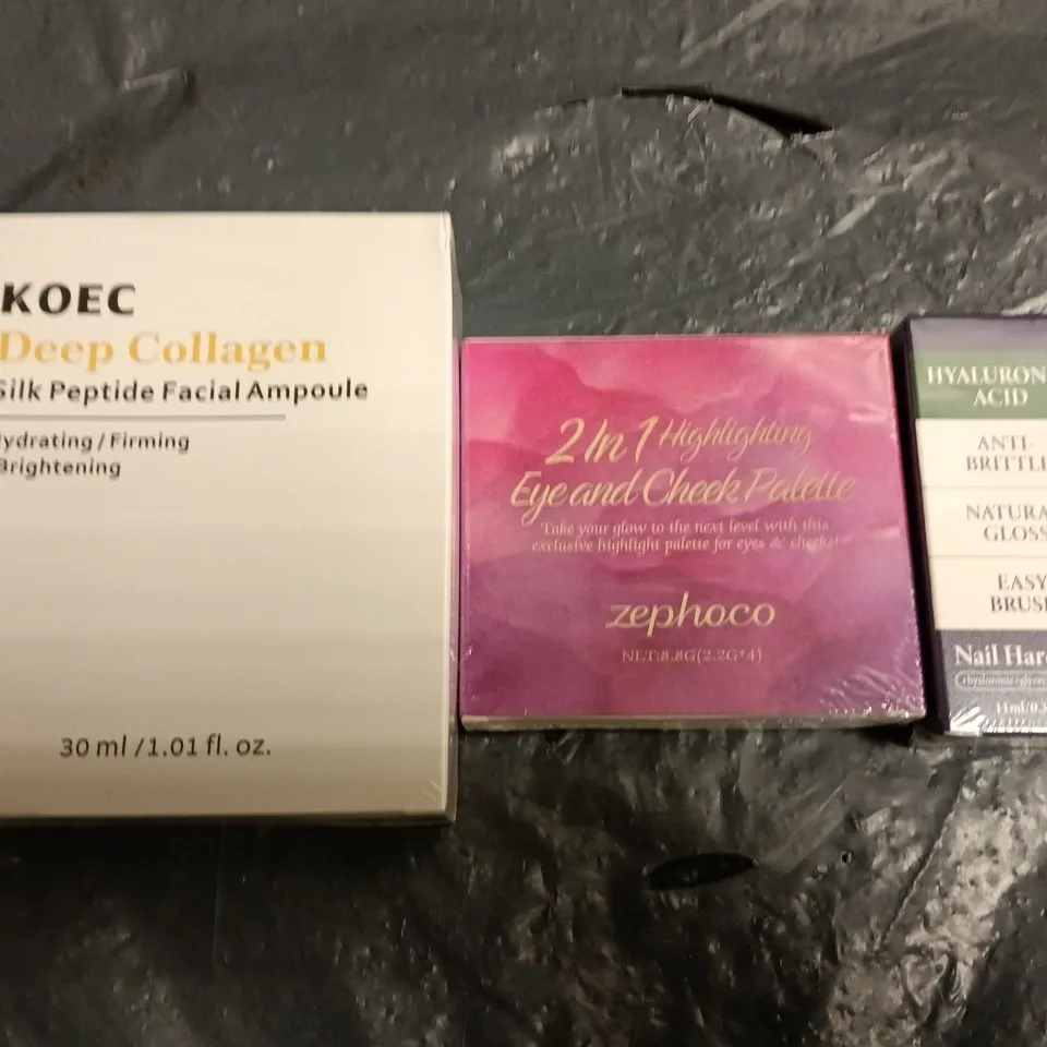 LOT OF APPROXIMATELY 25 ASSORTED HEALTH AND BEAUTY ITEMS TO INCLUDE NAIL ARDENER, EYE AND CHEEK PALETTE AND SILK PEPTIDE AMPOULE