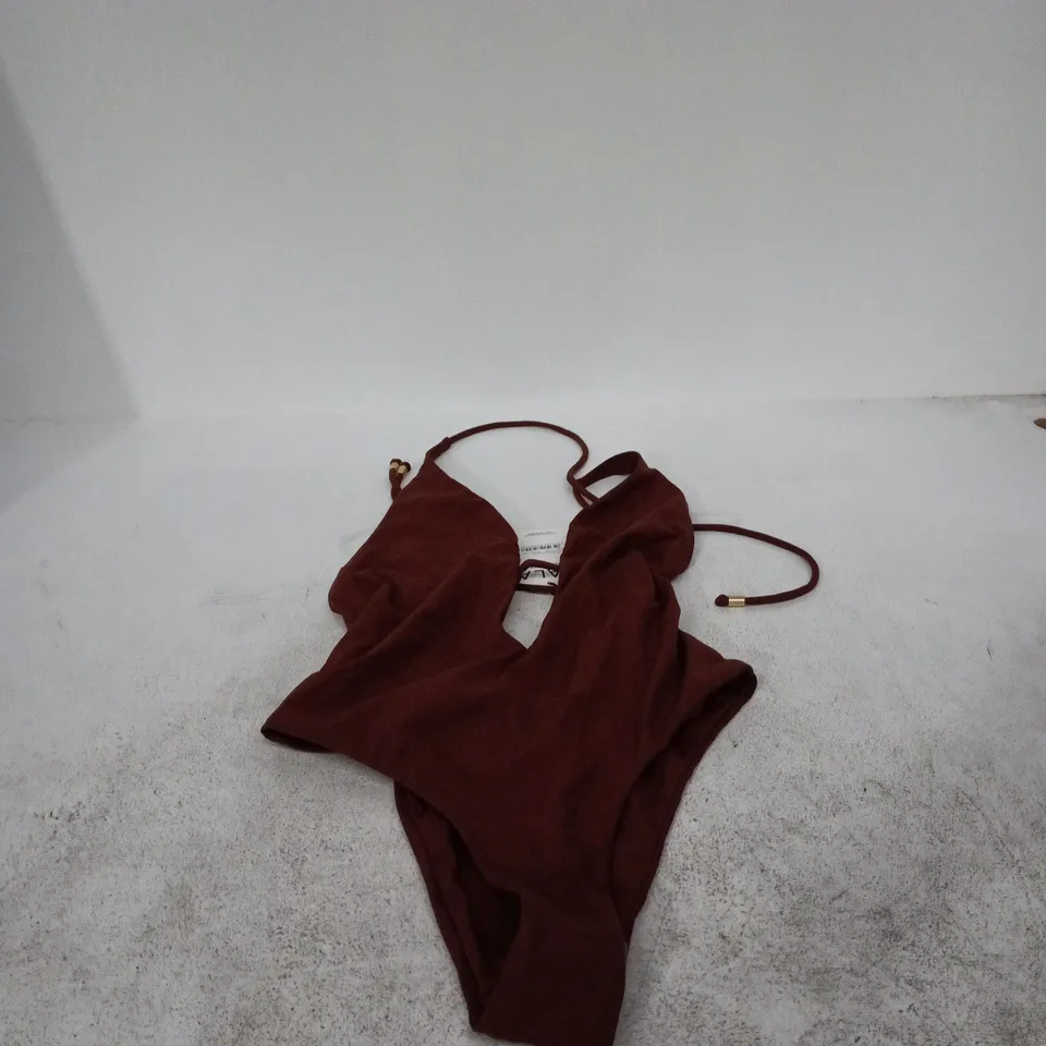 T/ALA HALTER TIE BACK SWIMSUIT – DEEP RUST, SIZE SMALL