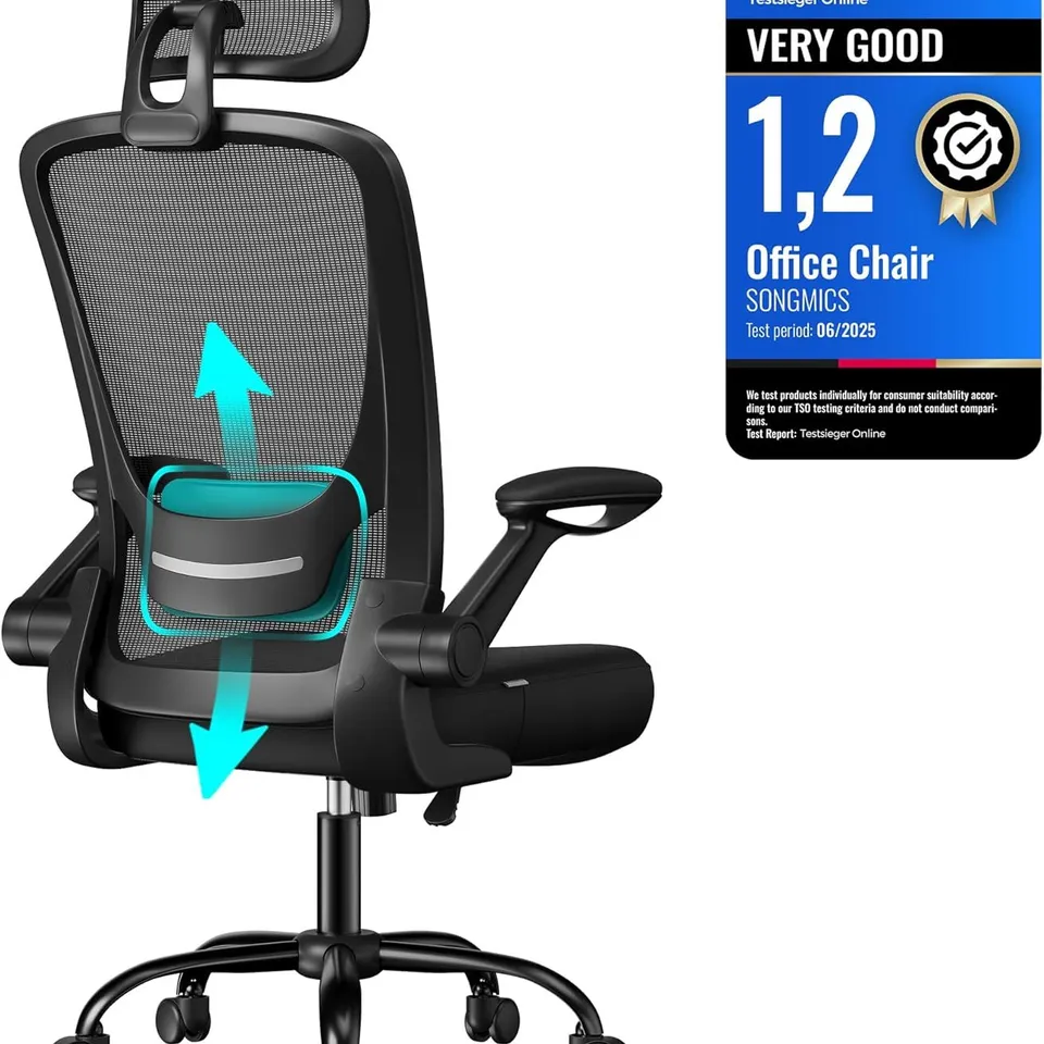 BOXED SONGMICS OFFICE MESH CHAIR, ERGONOMIC SWIVEL CHAIR