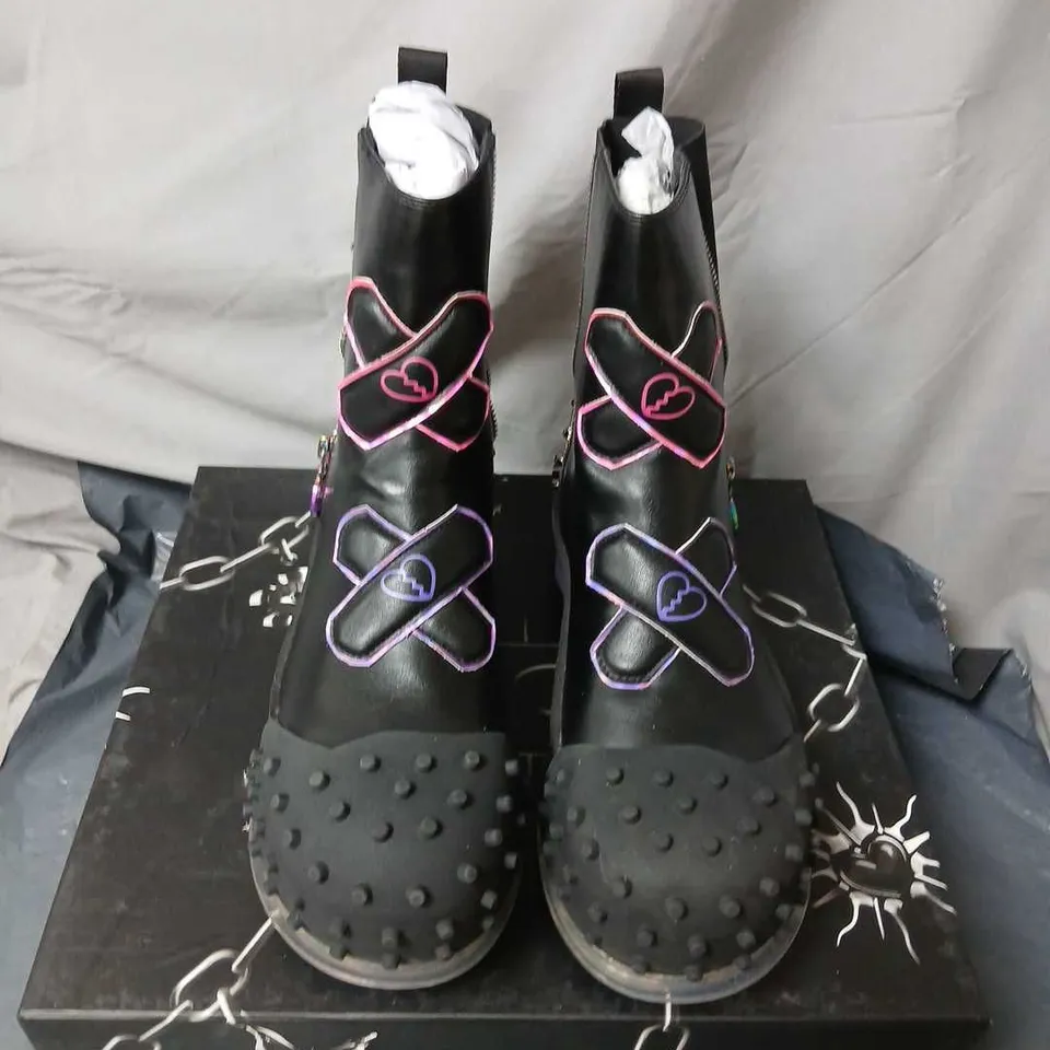 KOI CYBERPUNK BOOTS - BLACK, UK 8 (WOMEN) – STUDDED, SIDE ZIP