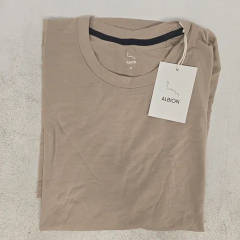 ALBION UNISEX MERINO RIDING T-SHIRT IN SANDSTONE SIZE MEDIUM