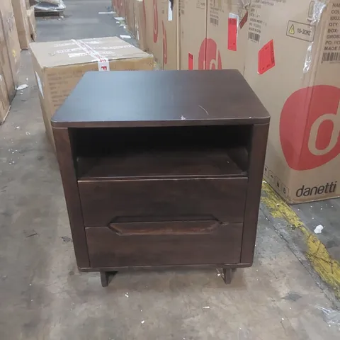 DANETTI BRYCE DARK MANGO WOOD 2 DRAWER BEDSIDE TABLE